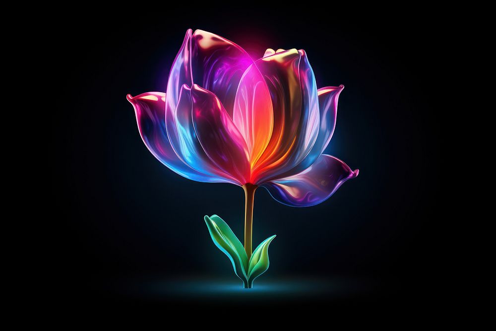 3D render neon tulip icon flower petal plant.