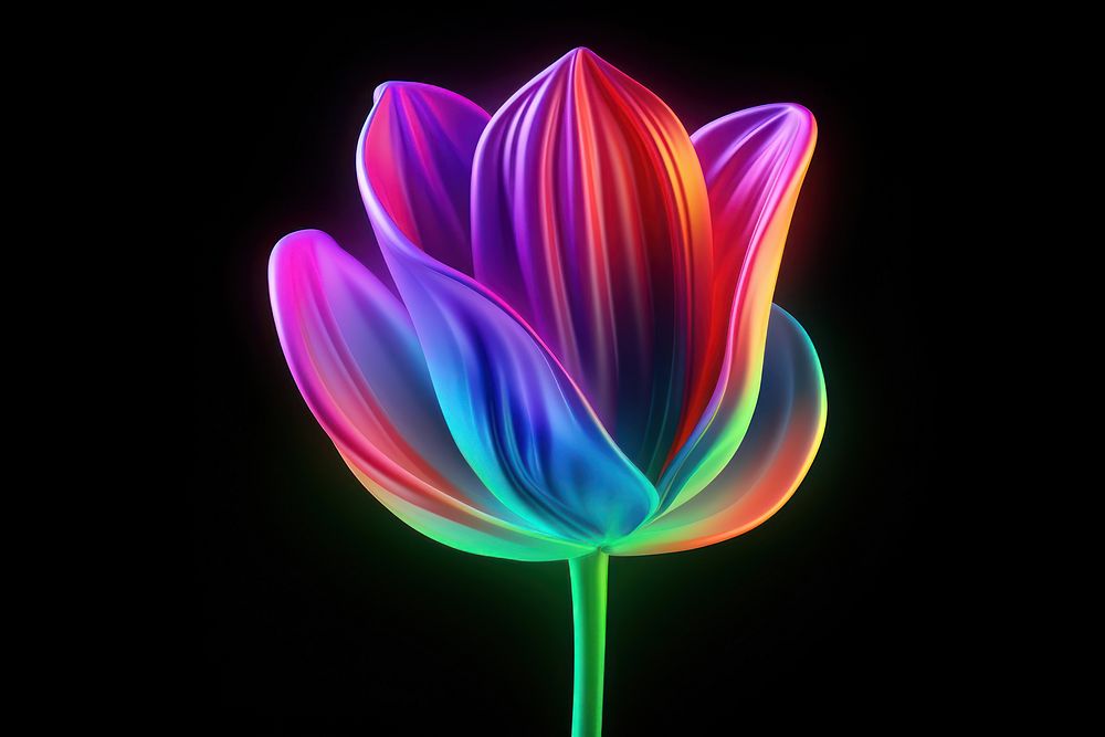 3D render neon tulip icon flower nature purple.