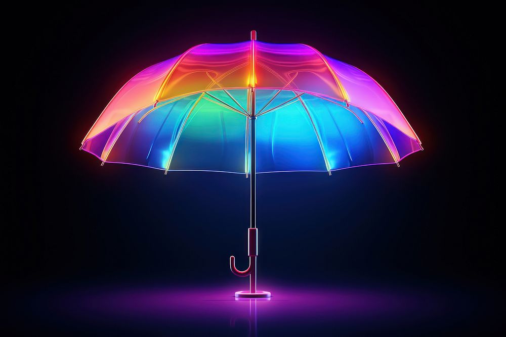 3D render neon umbrella icon rain architecture illuminated.