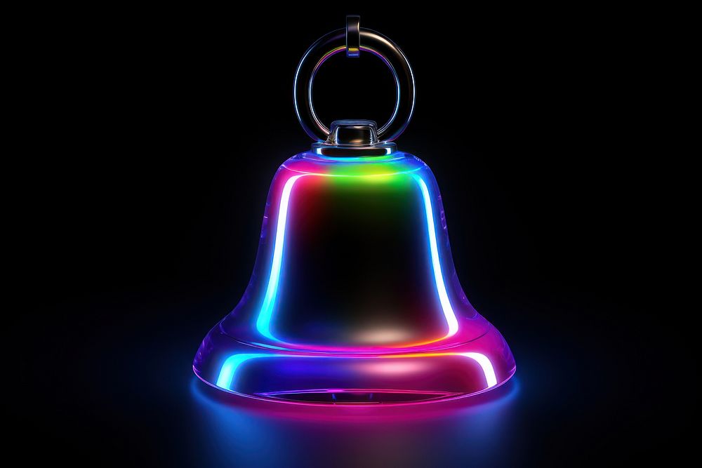 3D render neon bell icon light illuminated celebration.