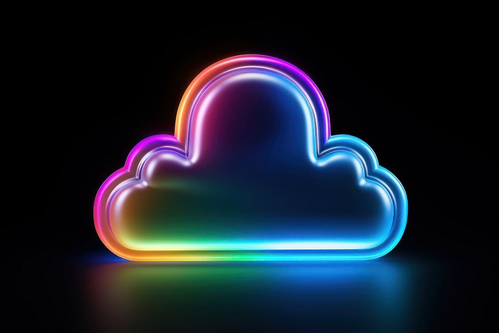 3D render neon cloud icon illuminated technology futuristic.