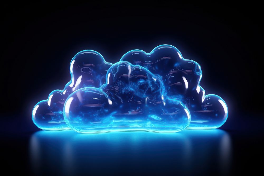 3D render neon cloud shap blue illuminated electronics.