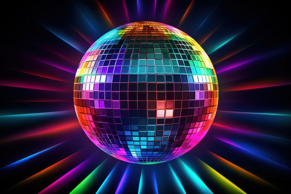 3D render neon disco ball icon backgrounds pattern sphere.