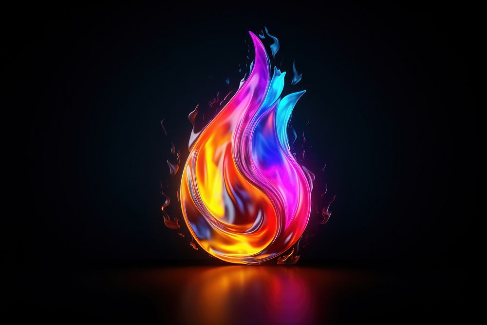 3D render neon Fire icon fire light illuminated.