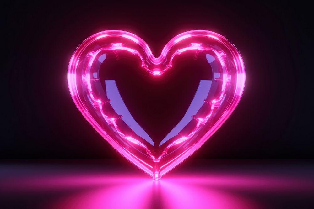 3D render neon heart shape light pink illuminated.