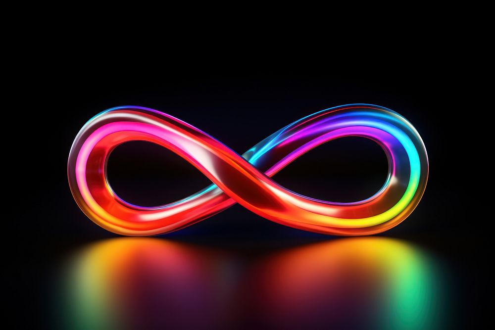 3D render neon infinity shape light illuminated celebration.