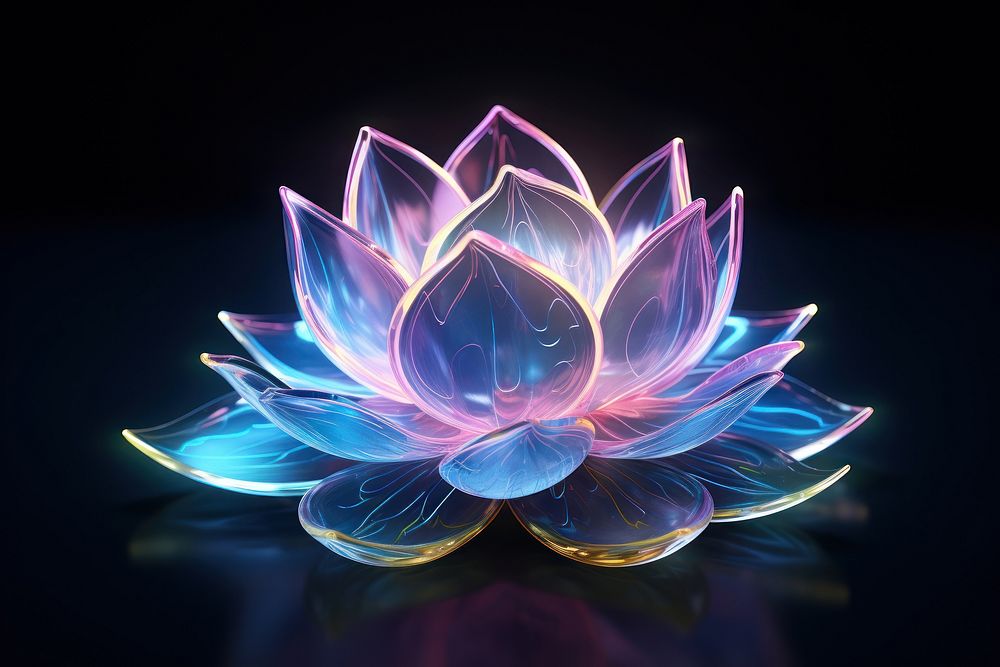 3D render neon lotus icon flower purple plant.
