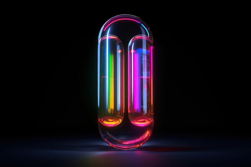 3D render neon medicine pill icon light biochemistry illuminated.
