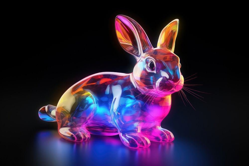 3D render neon rabbit icon animal mammal representation.