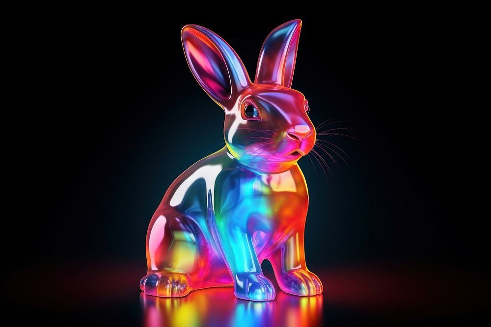 3D render neon rabbit icon animal mammal representation.
