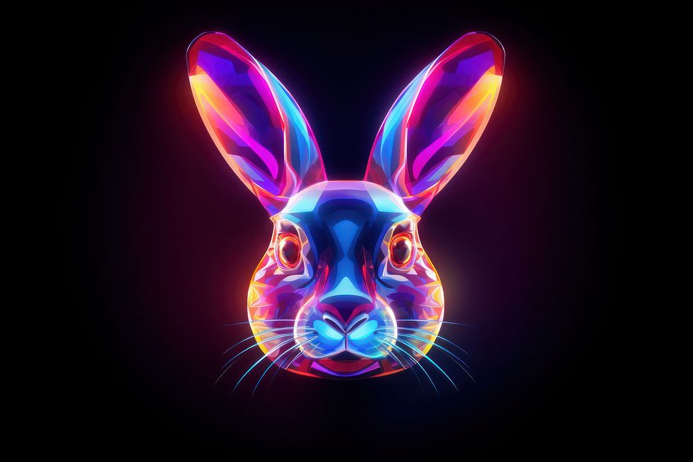 3D render neon rabbit icon animal mammal purple.