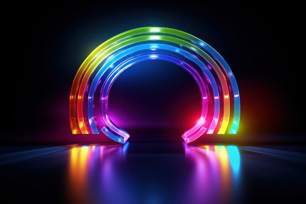 3D render neon rainboow icon lighting rainbow purple.