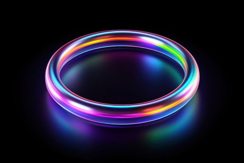 3D render neon Ring icon jewelry purple light.