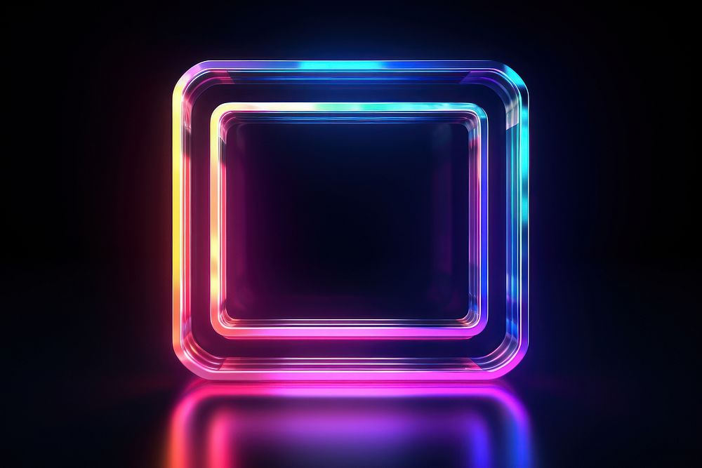 3D render neon sqoure icon light illuminated electronics.