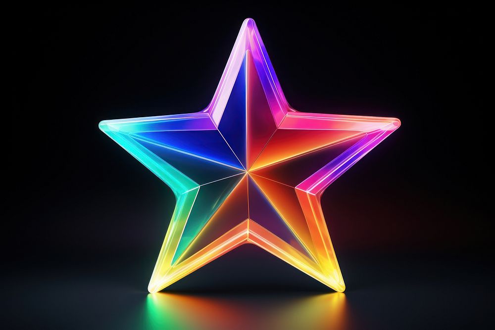 3D render neon star icon light illuminated celebration.