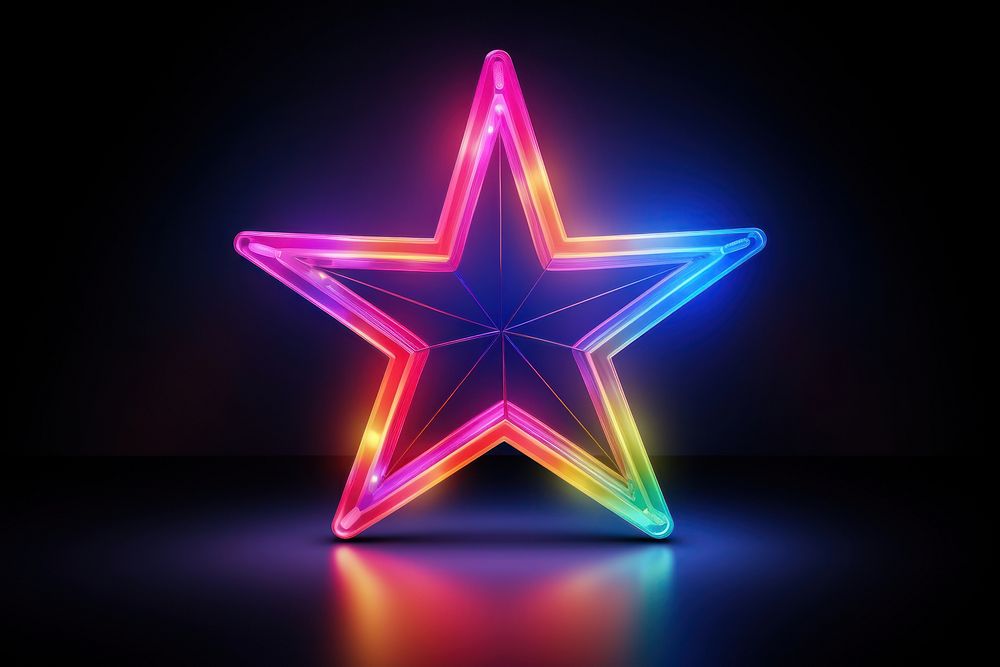 3D render neon star icon symbol light illuminated.