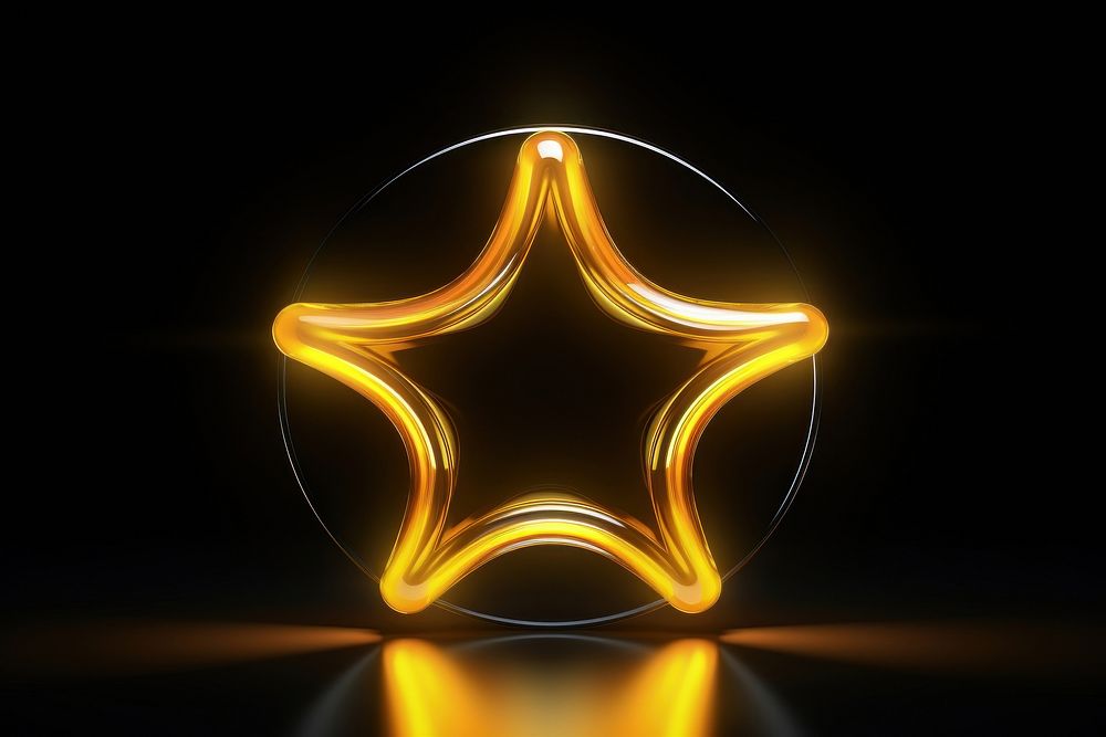 3D render neon star shape yellow symbol light.