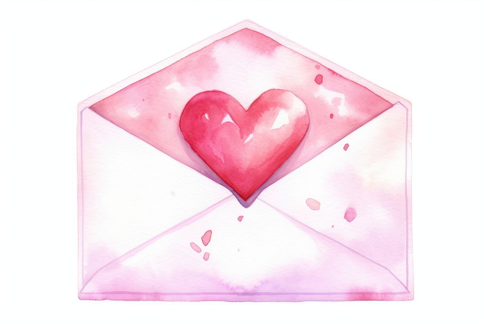 Pink letter envelope heart white background.