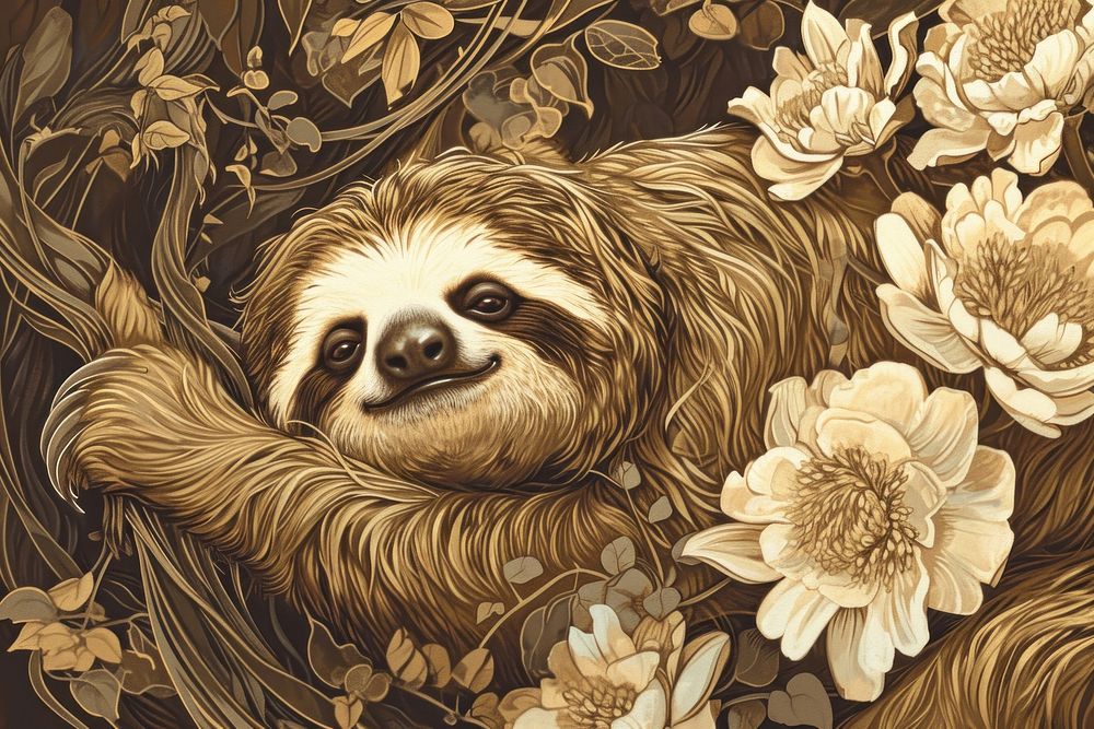 Sloth art wildlife painting.