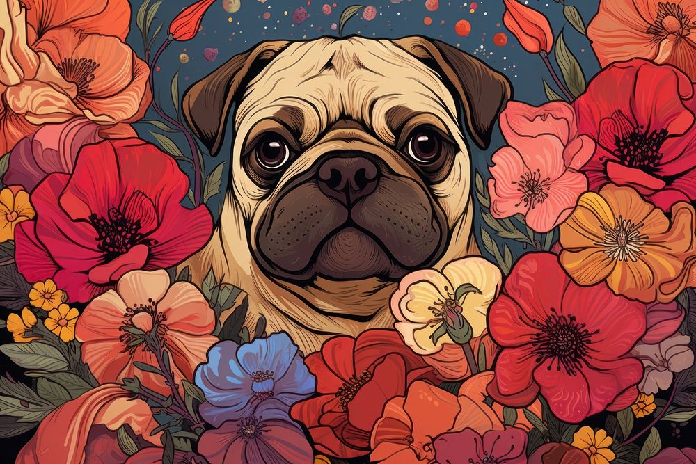 Flower art pug painting.