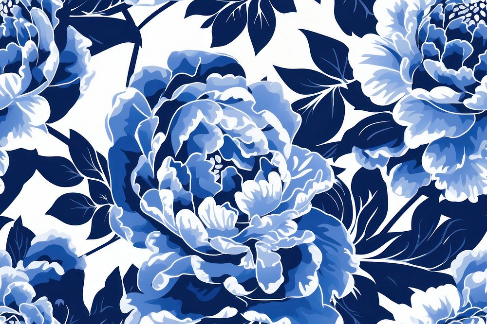 Tile pattern of peony patern backgrounds porcelain white.