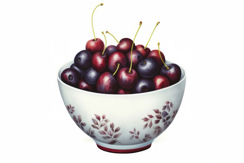 Acai bowl watercolor cherry fruit plant. AI generated Image by rawpixel.