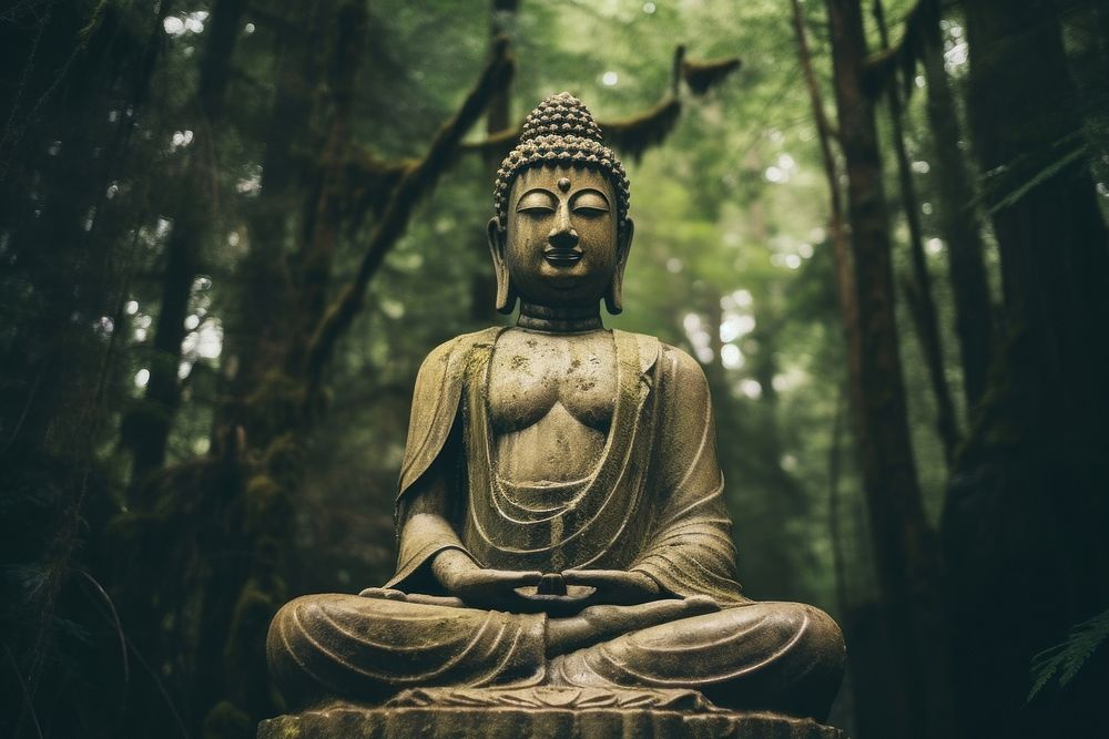 Photography of buddha statue forest representation spirituality.