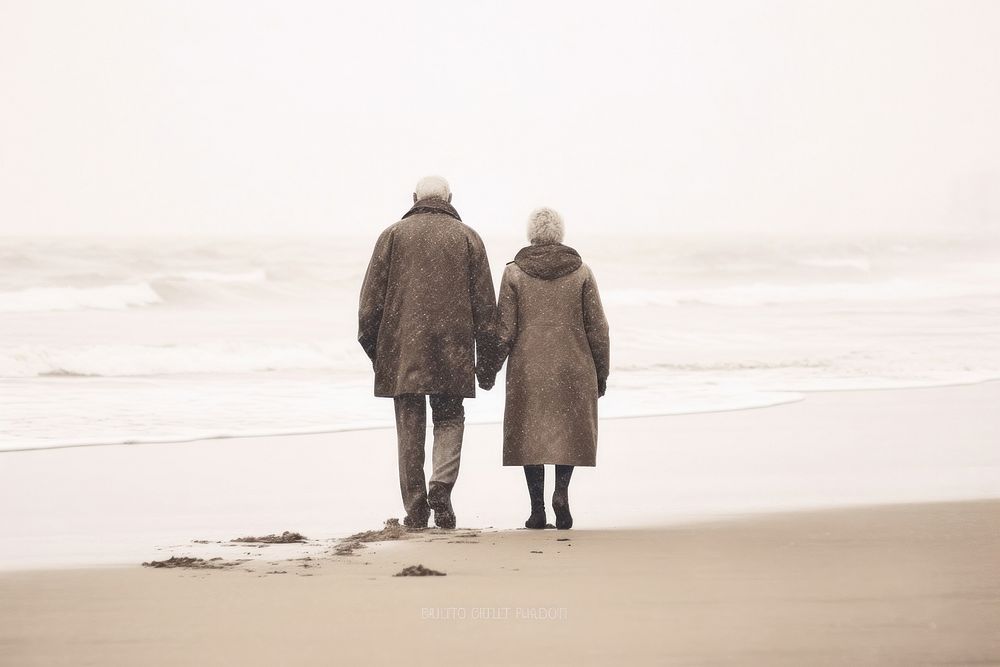 Photography of elderly people beach outdoors walking.