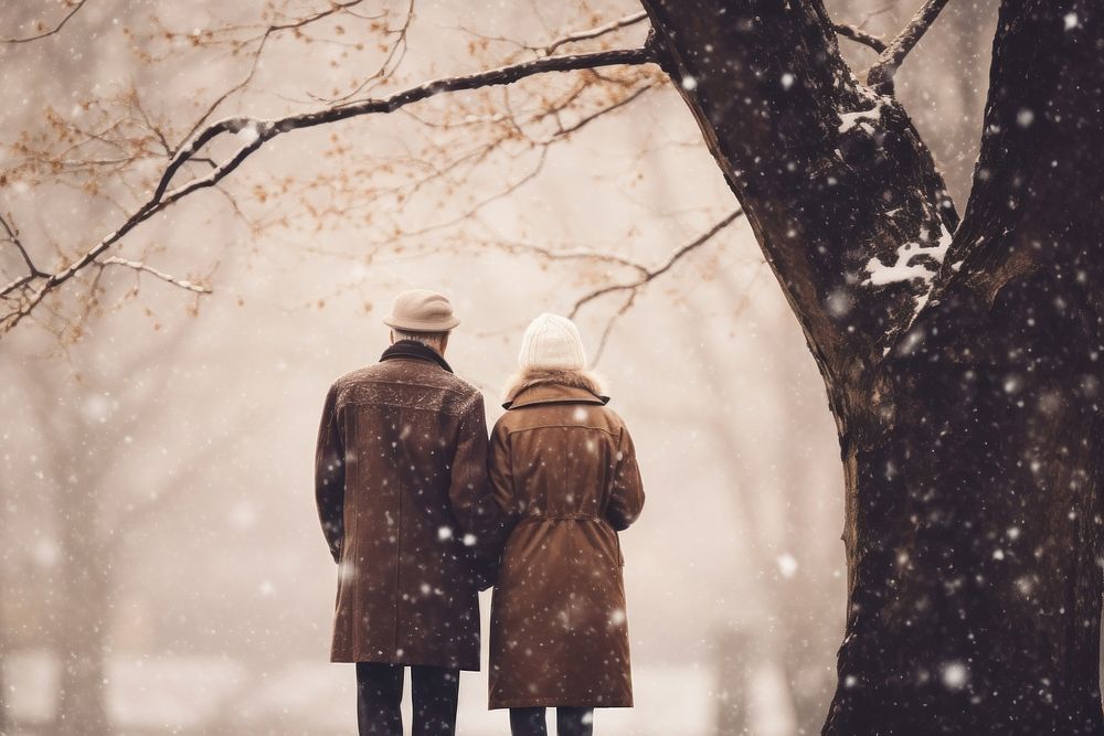 Photography of elderly people snow outdoors snowing.
