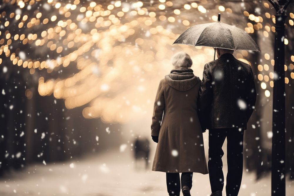 Photography of elderly people photography outdoors snowing.