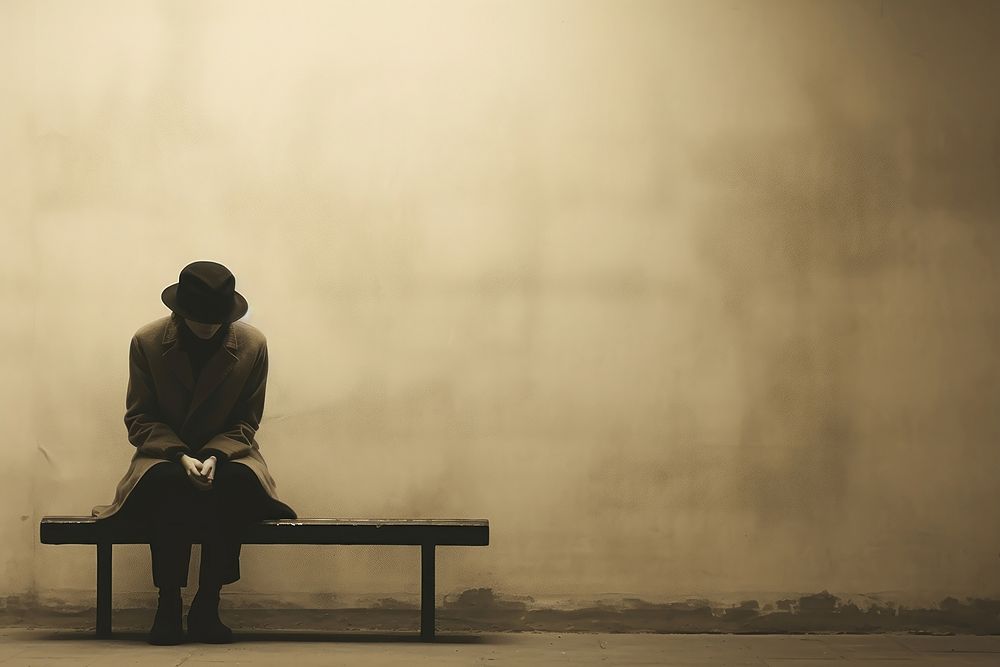 Photography of sad people sitting bench adult.