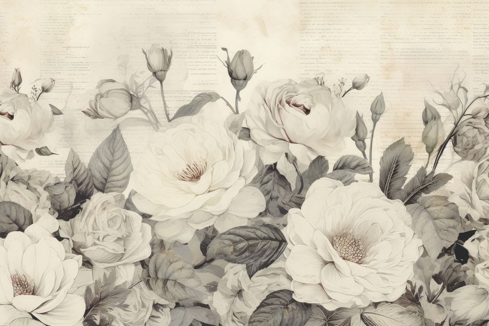 White roses backgrounds pattern drawing.