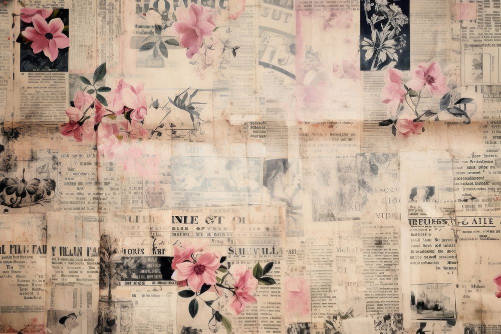 Classic newspaper collage backgrounds flower.
