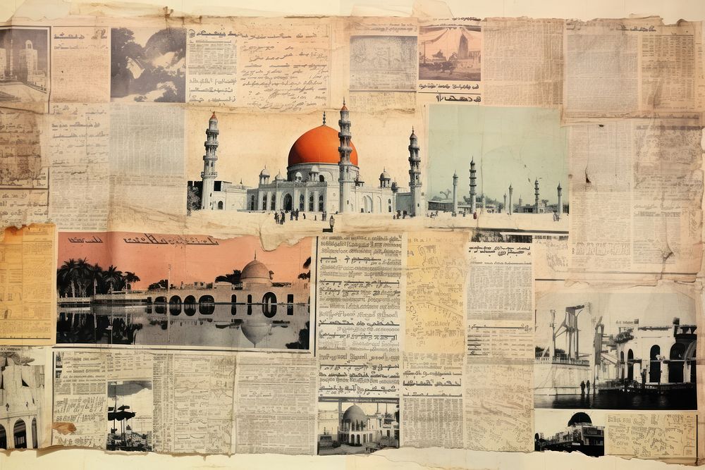 Ramadan newspaper collage architecture.