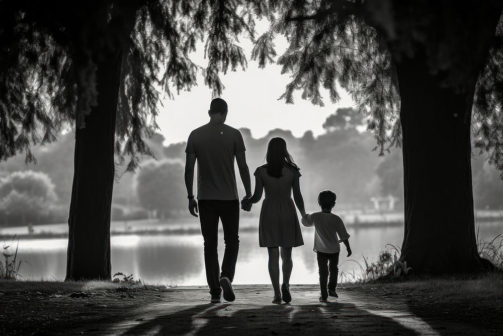 Photography family activities silhouette monochrome outdoors.