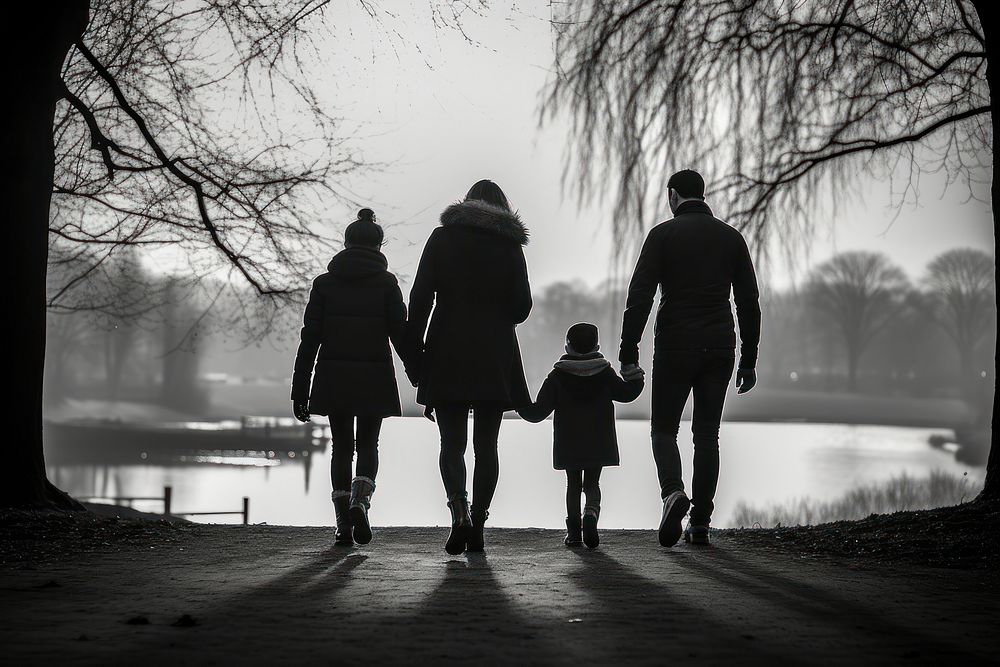 Photography family activities silhouette monochrome walking.
