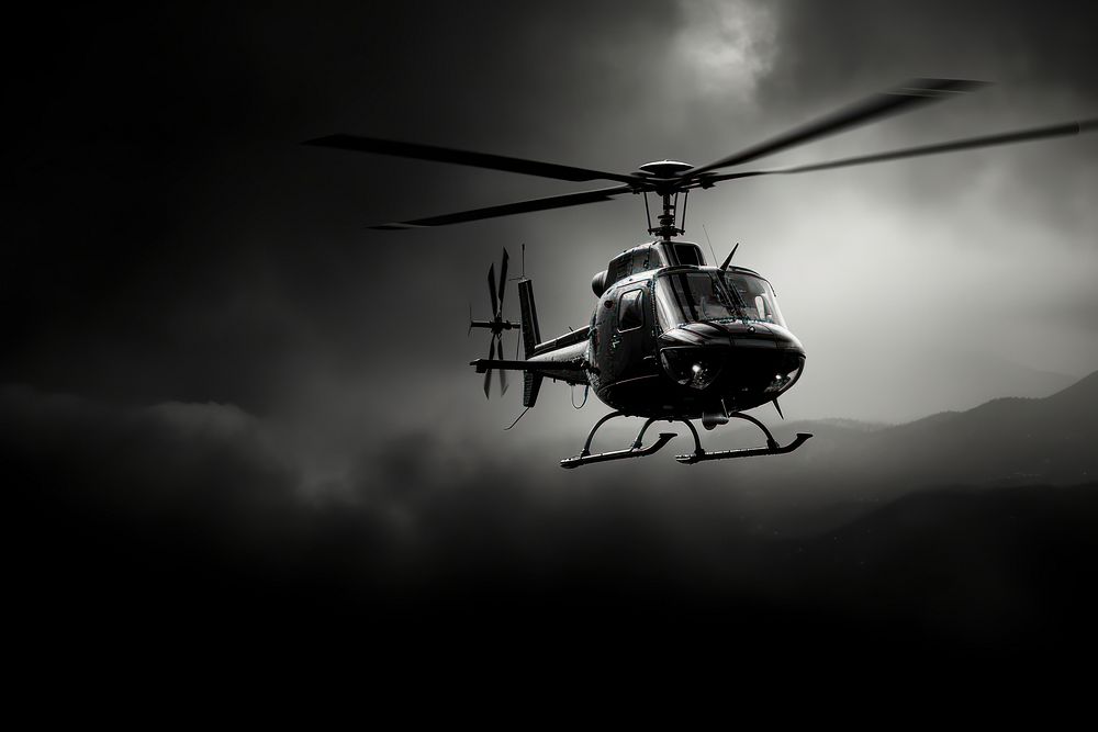 Photography helicopter monochrome aircraft vehicle.