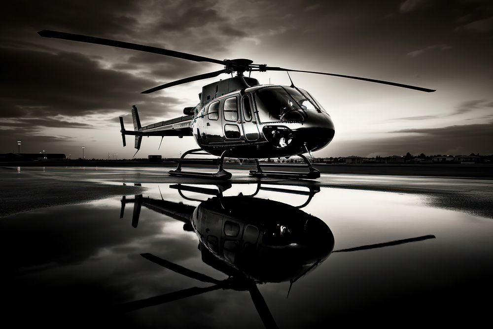 Photography helicopter monochrome aircraft airplane.