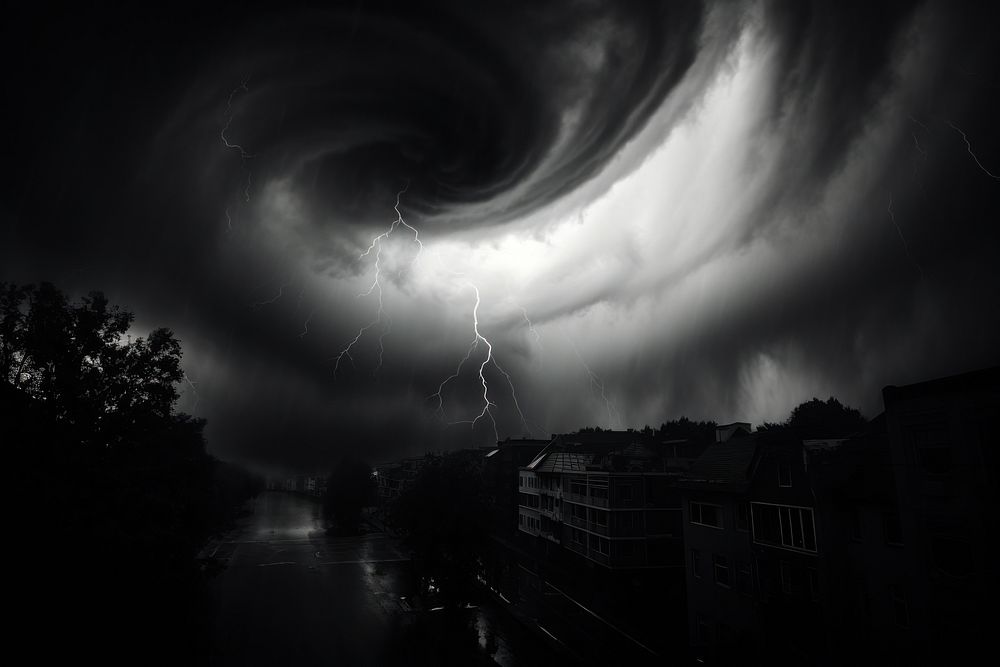 Photography tornado thunderstorm monochrome lightning.