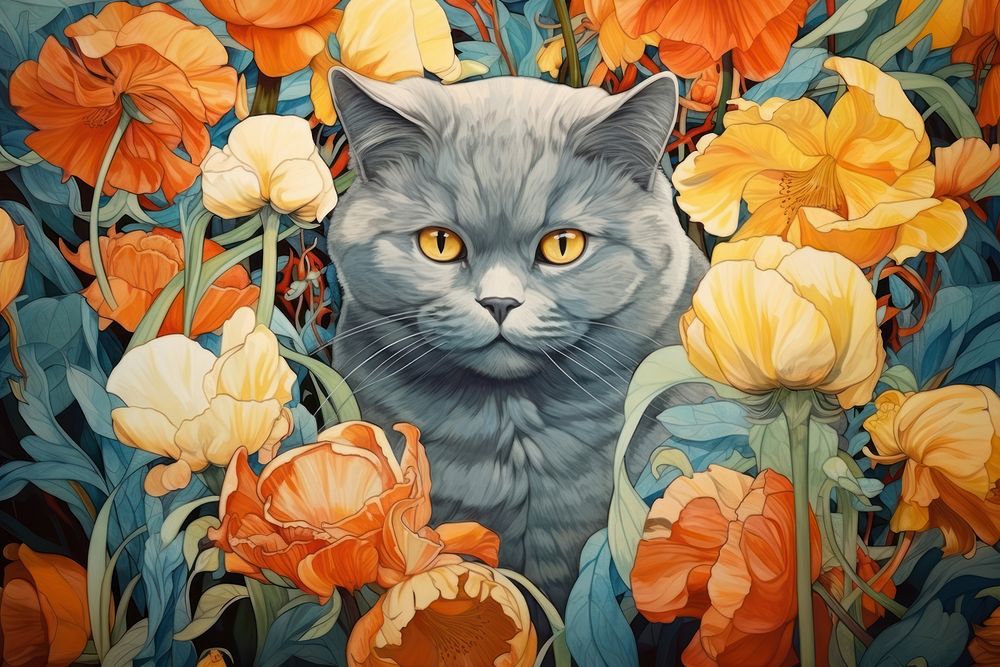 British Shorthair and flowers art accessories accessory.