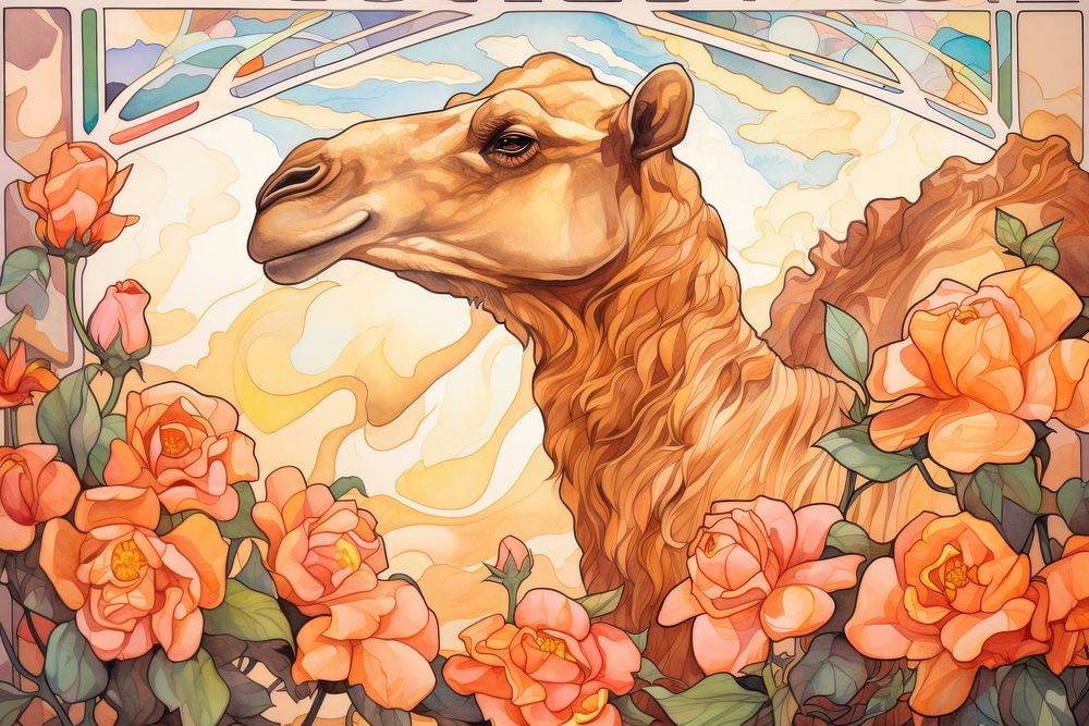 Camel and flowers camel art painting.