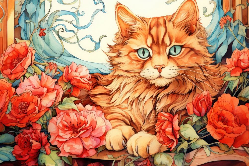 Cat flower art painting. | Premium Photo Illustration - rawpixel