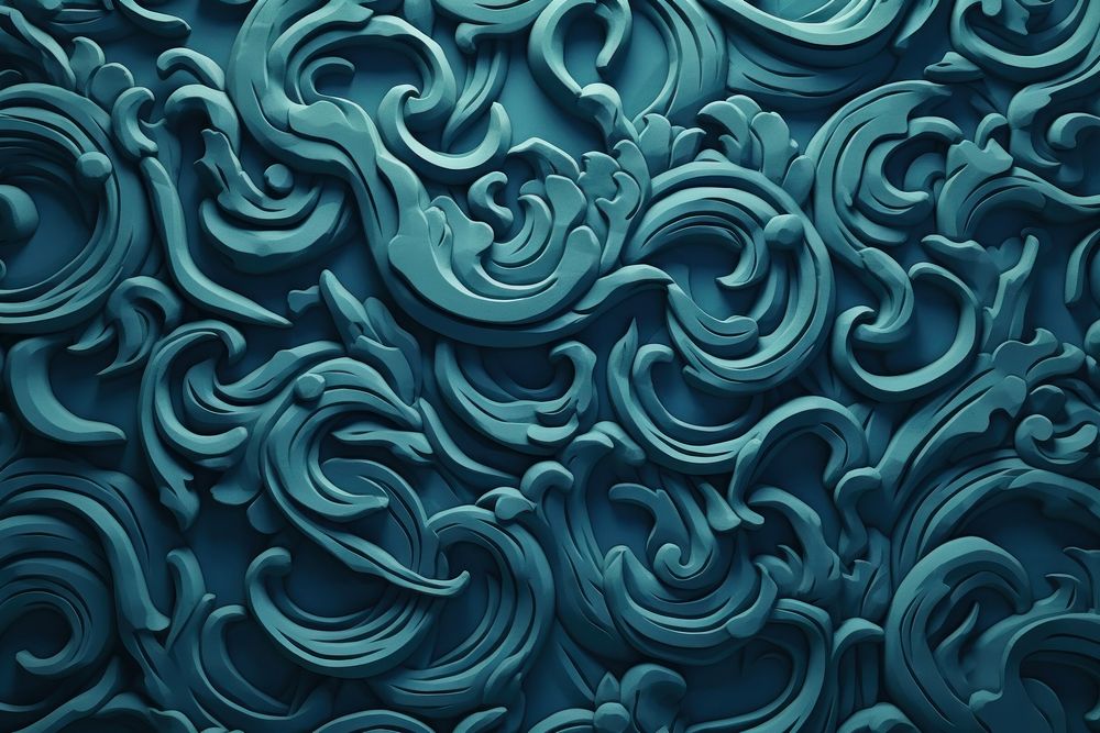 Chinese traditional bas relief pattern turquoise wallpaper blue.