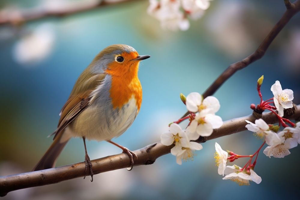 Robin bird blossom outdoors animal.