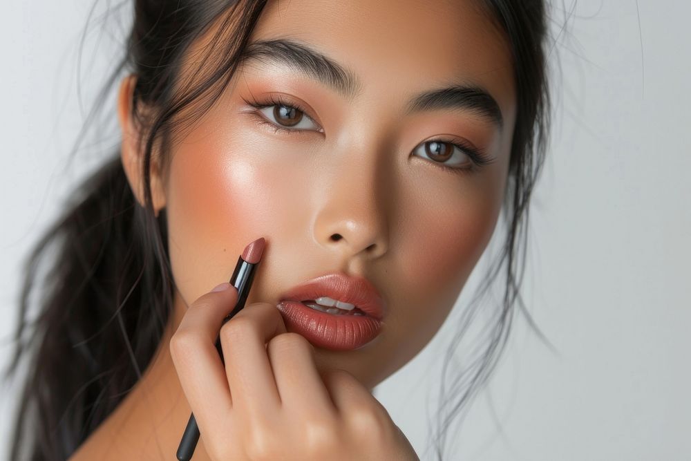 South east asian woman cosmetics lipstick portrait.