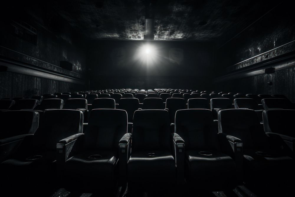 Dark background auditorium monochrome cinema.