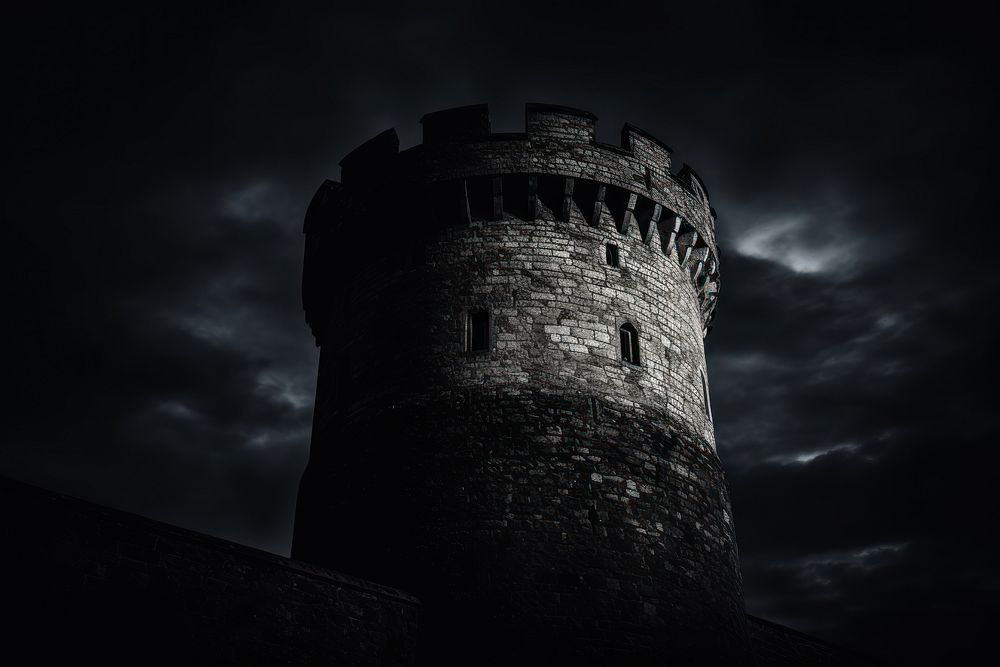 Dark background castle architecture monochrome.