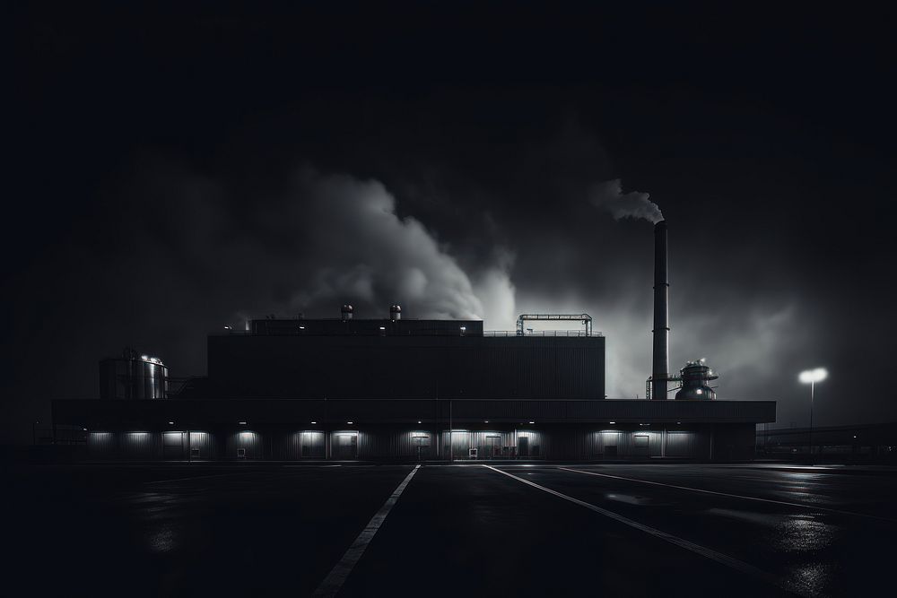 Dark background factory architecture monochrome.