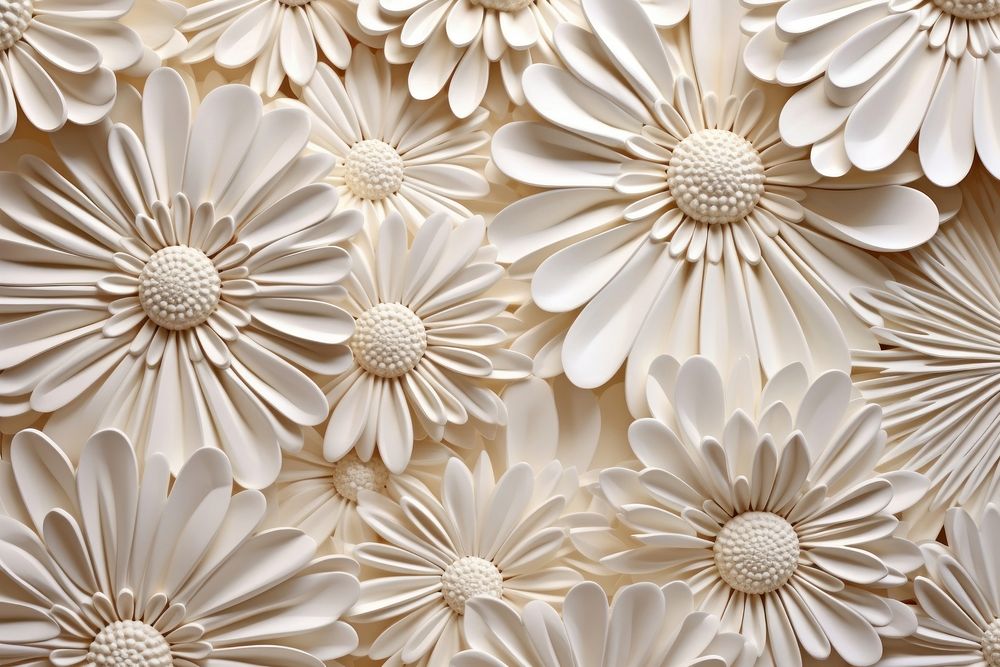 Daisy bas relief pattern wallpaper flower plant.