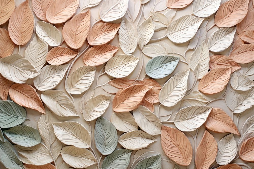 Dried leaf bas relief pattern art plant wall.